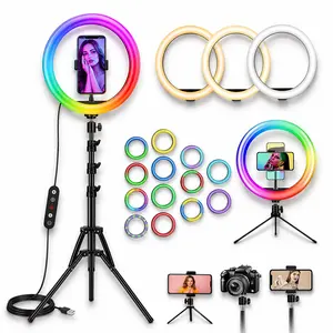 Adjustable  RGB Selfie Ring Light Set with Tripod & Phone Holder | 3 Color Modes, Brightness Control | Perfect for TikTok, YouTube & Video Calls Rotatable Multifunctional Selfie Stick