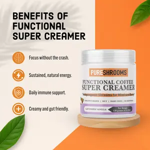 PureShrooms Lavender Vanilla Dairy-Free Creamer with Coconut Milk Powder MCT Mushrooms Monk Fruit 120 grams