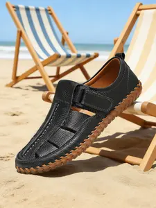 Men's Closed Toe Sandals,Cowhide Leather Whipstitch Fisherman Sandals,Soft Cushioned Lightweight Non-Slip Wide Width Breathable Slip-On Gladiator Sandals,Retro Summer Casual Beach Travel Hiking Athletic Outdoor Adventure Hiking Trail Sandals for Big Size