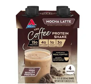 Atkins Protein Shake, Mocha Latte, Keto Friendly, Gluten Free, 4 Ct (Ready to Drink)