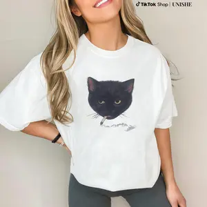 Y2k Smocking Cat T-Shirt, Unisex Vintage Graphic Tees Gothic Grunge Y2k Emo Scene Amity Affliction Style Clothes Men Women Streetwear