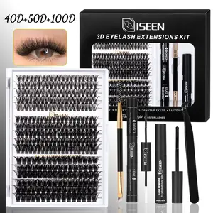 Individual Volume Lash Clusters with Bond & Sealing & Lash Remover & Brush & Tweezers, Natural Look Eyelash Extensions,DIY Eyelashes Extensions Kit Self Grafting Eyelash Clusters, Makeup Cosmetic Eyelashes, Eyelash Glue