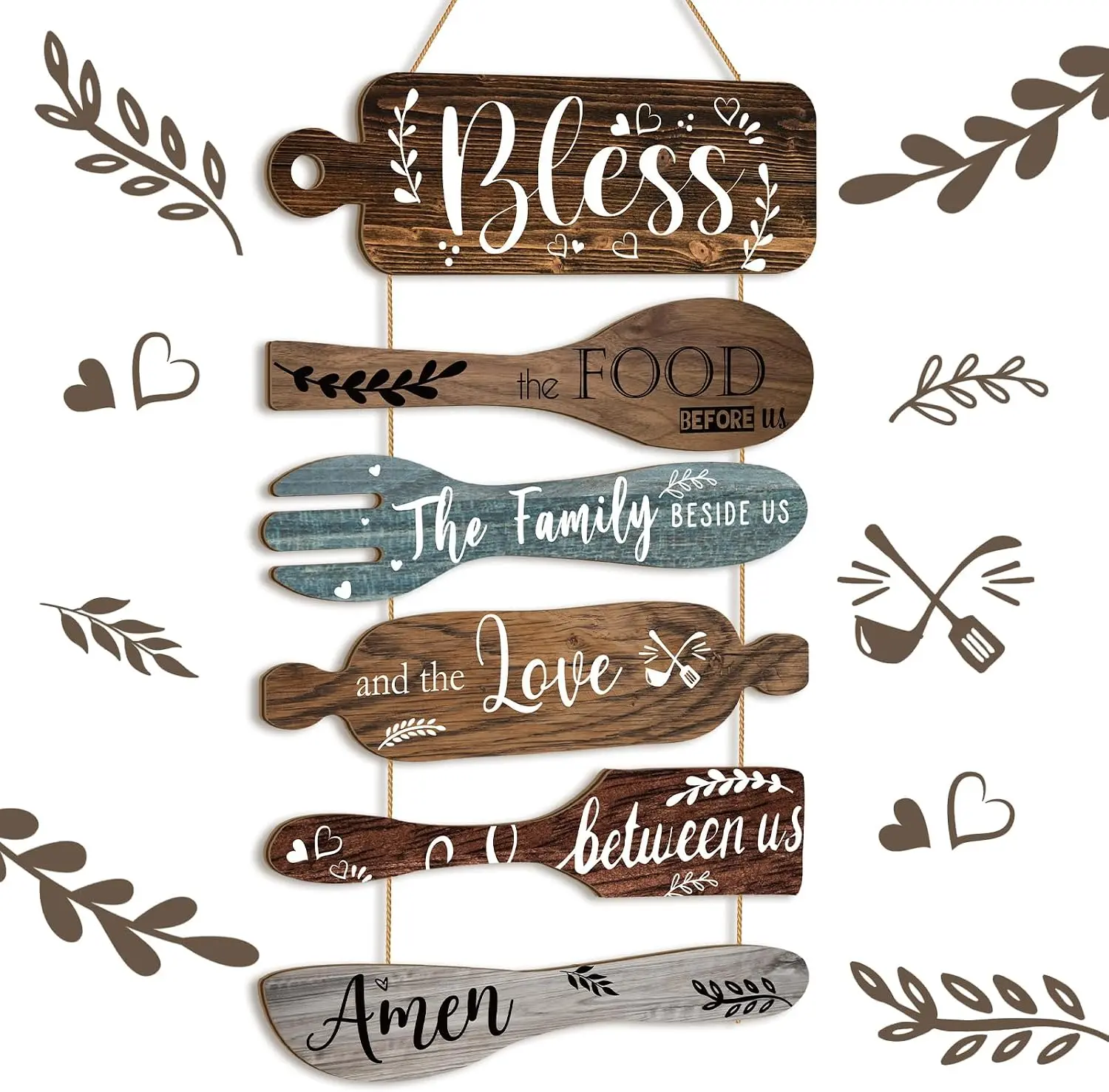 Geetery 6 Pcs Bless The Food Before Us Sign Kitchen Decor Wall, Multicolor