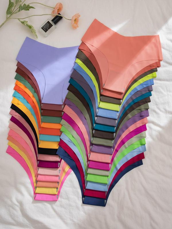 Women's 33 Pcs Solid Color Seamless Panty, Breathable Comfortable ...