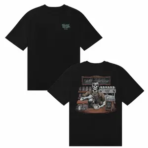 WORKED TO DEATH Skeleton Coffee Barista T-Shirt Funny Barista Chef Skeleton Humor Graphic Tee Blue Collar Black