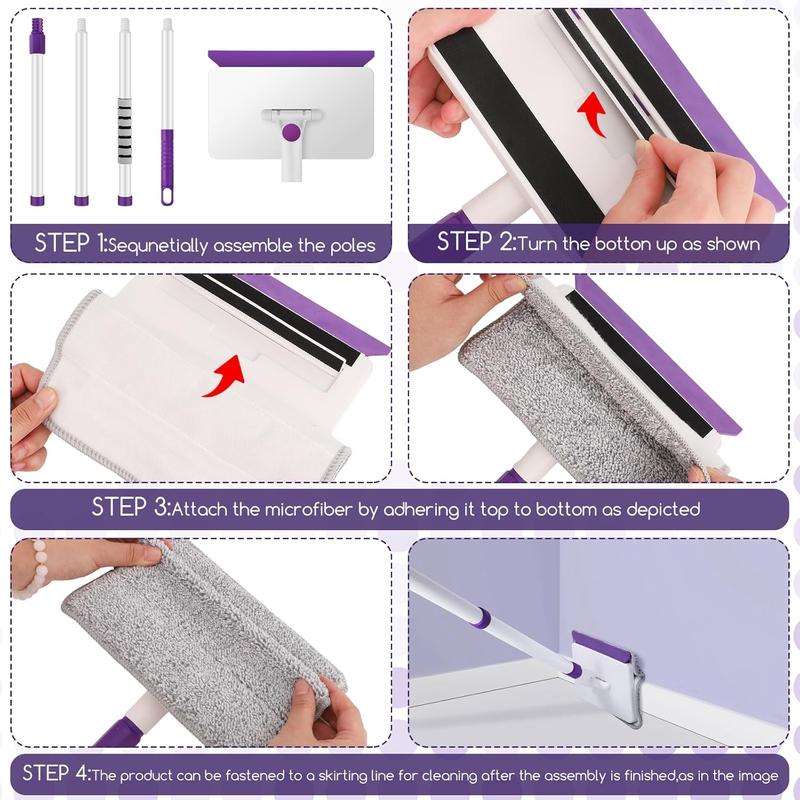 Baseboard Cleaner Tool with Handle, 60" Extendable Long Handle Baseboard Cleaner with 5  Pads for Baseboards Cleaning, Ceiling, Wall, Floor, Bathroom Kitchen