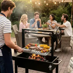 BIG HORN OUTDOORS Argentine Santa Maria  Style BBQ Grill, Adjustable Height Open Fire Grill with Precision Control, Heavy Duty for Backyard & Outdoor Cooking
