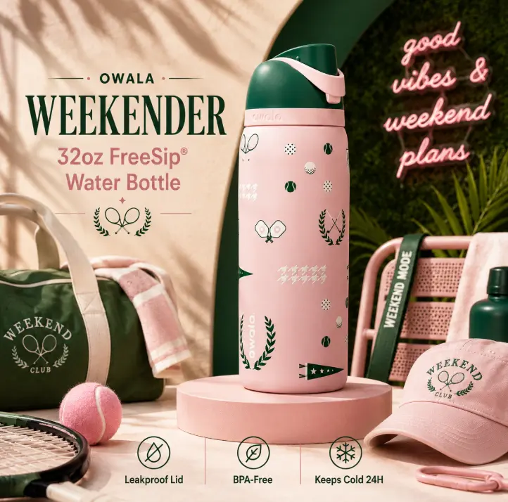 Owala Weekender 32oz Water Bottle Owala FreeSip Leakproof Insulated Stainless Steel Tennis Fitness Outdoor Gift