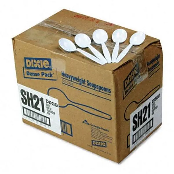 Dixie SH217 Heavyweight Plastic Spoon Shape Tableware Cutlery, 1000 per Carton, White Soup Spoons, Spoon Shape Spoons