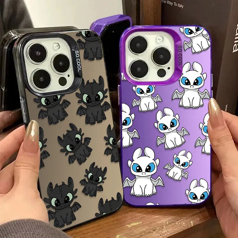 Cute Cartoon Toothless Couple Plating Smartphone Casing, Protective Cellphone Accessory for iPhone 17 Air, 17, 16, 15, 14, 13, 11 Pro Max, X, XR, 8, 7 Plus, SE 2020 Cover