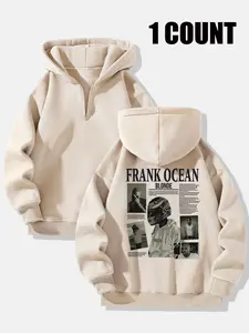 Men's Letter Print Graphic Drop Shoulder Knit Hoodie, Fashion Casual Fitted Regular Fit Zipper Hooded Sweatshirt for Daily Holiday Outdoor Wear, Men Clothes for Fall & Winter, Streetwear