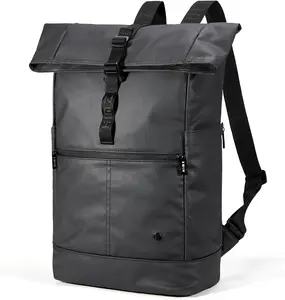 Rolltop Backpack for Adults, Water Resistant Expandable Daypack with Dedicated Compartment Fits 15.4” Laptops, Roll Top Back packs for Travel, Work Buisness, Commute, College & Carry-On Trips, Black