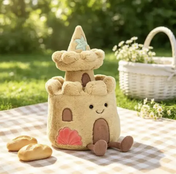 Jellycat Plush Castle - Soft Toy Sandcastle with Embroidered Shell & Star Detailing