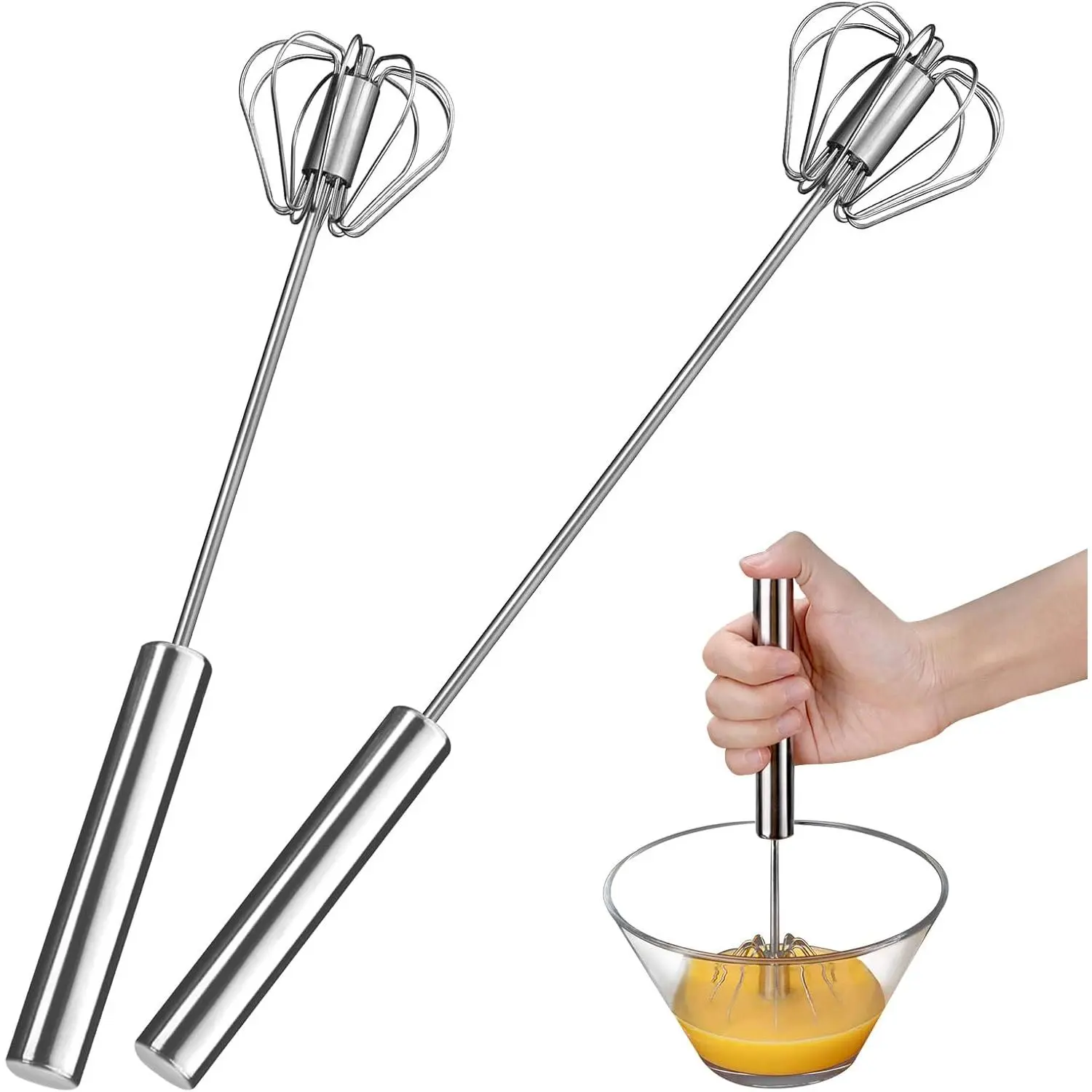 Egg Whisk,2 Pack Stainless Steel  Kitchen Tool, Hand Easy Whisk Egg Beater Manual Mixer Blender for Whisking, Beating & Stirring (14 Inch and 10 Inch)