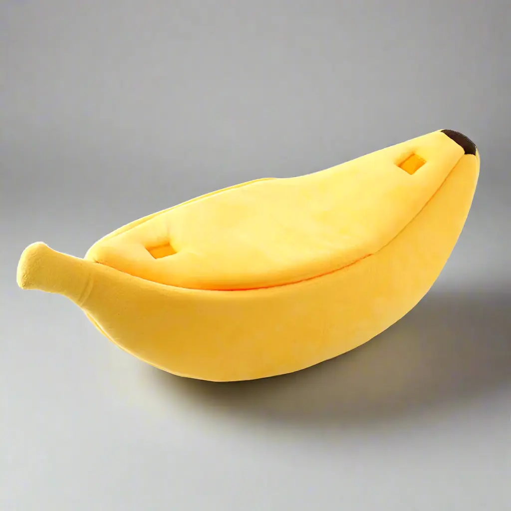 Premium Banana-Shaped Cat Bed House - Whimsical Fruit-Shaped Beds for Kittens, Soft Plush Fabric Cushion, Cozy Condo with Warmth Safety