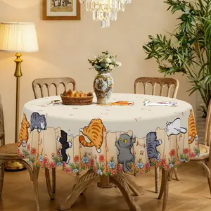 【SummerVibes】【Moving Season】REZUTAN Animal Pattern Tablecloth Wrinkle Resistant Machine Washable Durable Multi-scene Rectangle Round Table Cover for Dining Room Kitchen Outdoor Party Holiday Home Decor Table Cloth