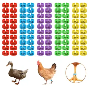 100 Pcs Poultry Identification Bands for Chickens (1.1 to 5.5 Pounds), 0.62 Inch Colorful Numbered Leg Rings, Clip-On Tags for Ducks Chicks Pigeons and Geese