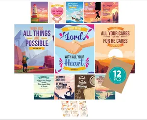 Decorably 12 Christian Posters for Kids, 11x14in Matte-Laminated Inspirational Sunday School Posters for Kids - Classroom, Bulletin Boards, Home Study Room