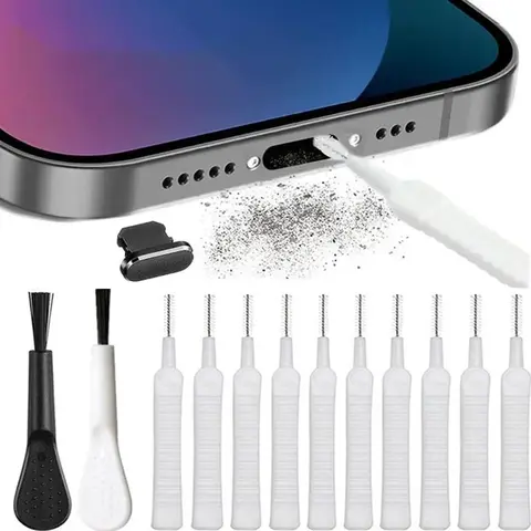 13pcs Smartphone Charging Port Charging Port Durable Cleaner Brush, Electronic Gadgets, Silicone Anti-Dust Plug for Lightning iPhone, Essential Cleaning Kit for Device Maintenance
