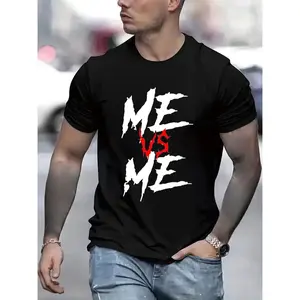 Me Vs Me Bold Brushstroke Graphic T-Shirt, Motivational Streetwear Cotton Oversized Comfort Outfit, Trendy Black & Red Fashion Tee, Casual Crew Neck Black Short Sleeve Top, Perfect Valentine’s Day & Holiday Gift For Him day shirt