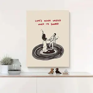 Valentine‑Vibe Wall Decor, Olivia Dean‑Themed Canvas Print With "Love's Never Wasted When It's Shared" Slogan (A Couple Minutes), Romantic Art for Kitchen & Room Decoration