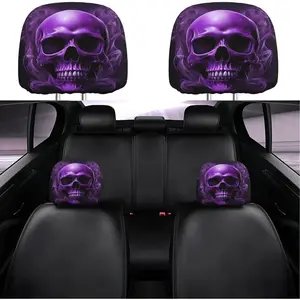 Dujiea 2 Pack Purple Funny Skull Car Headrest Covers, Universal Soft Car Seat Head Rest Cover Protector, Vehicle Accessories Fabric Headrest Cover for Cars Vans Trucks