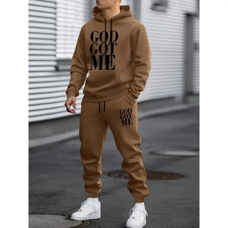 Casual Hoodie & Sweatpants Set - Fleece-Lined, Long Sleeve, Printed Design| Machine Washable