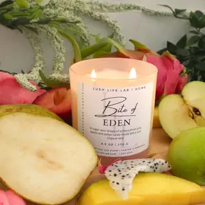Lush Life Lab Bite of Eden Candle - Sweet Aroma of Sugar Spun Cotton Candy, Juicy Apples + Tropical Fruit Scented Aromatic Decor for Home Use 9.5 oz  270G