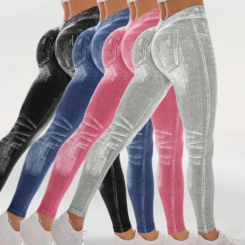 Hijesse Women's Denim Print High Waist Sports Jeans Leggings! Comfy Breathable Stretchy Skinny Fit, Perfect for Yoga Gym Running & Daily Wear, All-Season Ladies Athletic Fitness Bottoms