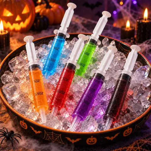 60Pc Syringes Jello Shot  Disposable Food Grade BPA-Free Polypropylene Plastic Syringes - Accurate Precise Dosage for Halloween Party Chrismas decor, Labs, Cosmetic Liquid Dispensing# cosplay party# party tableware# party supplie# funny halloween