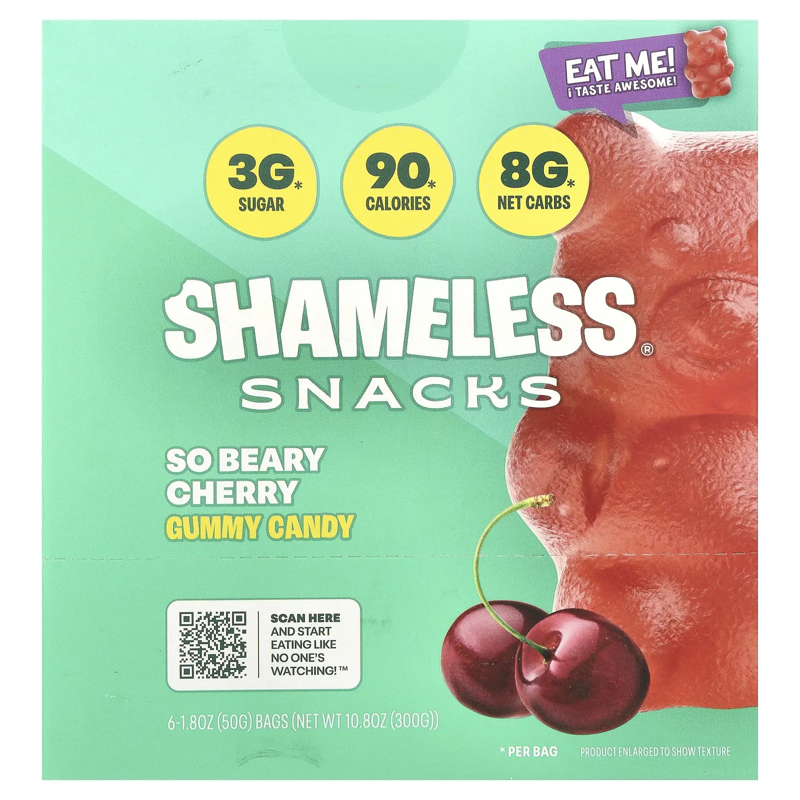 Shameless Snacks Gummy Candy, So Beary Cherry, 6 Bags, 1.8 oz (50 g) Each