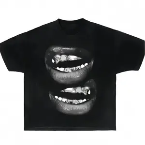 [100% Cotton]Garment Dyed Boxy Shirt Featuring a Grin Fang Mouth Design