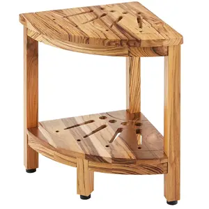 Father's Day Gift VEVOR Corner Teak Shower Bench, 17" Height 12" Radius, 100% Teak Wood Corner Shower Beach, 300 LBS with Storage Shelf, Shower Stool for Inside & Outside Shower, for Bathroom