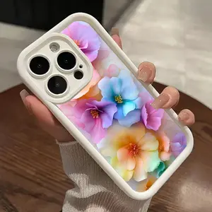 Colorful Flowers Print Pattern TPU Phone Case for iPhone 16 15 14 Pro Max 13 12 11 XR XS Plus Shockproof Drop Protective Rugged Durable Silicone Cover