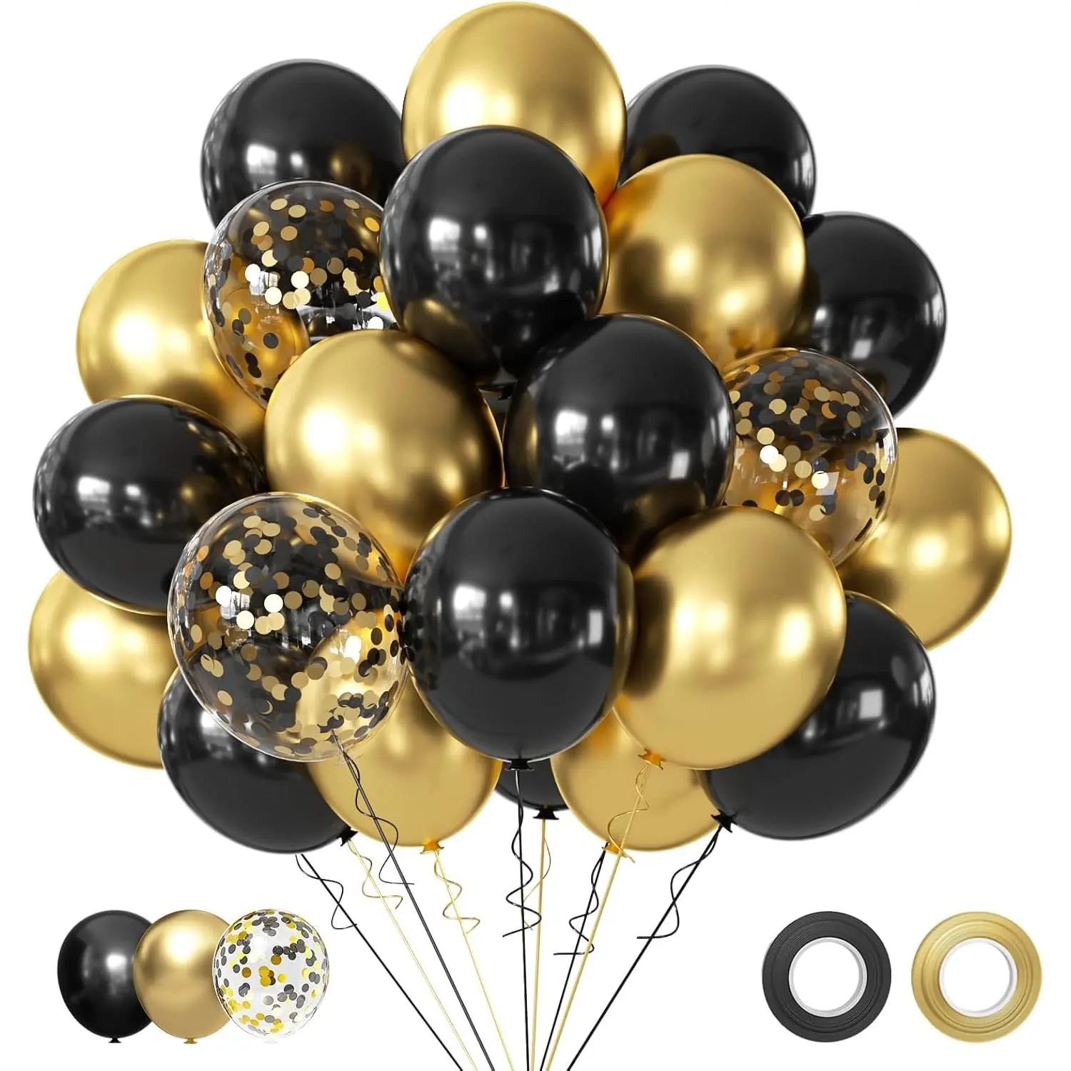 50PCS 12in Black Gold Luxury Confetti Balloons - Home & Festive Party Supplies for Happy Birthday, Corporate Event Balloon Decor, Birthday Gift Ideas