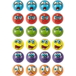 24 Pack Mini Squeeze Soft Foam Balls with Emoticons Faces | Stress Relief Bulk Party, Birthday, Classroom Favors, Rewards Toy Set for Kids (2.5”, Assorted Color) moon  ball sensory toy anti anxiety Rainbow Emotion