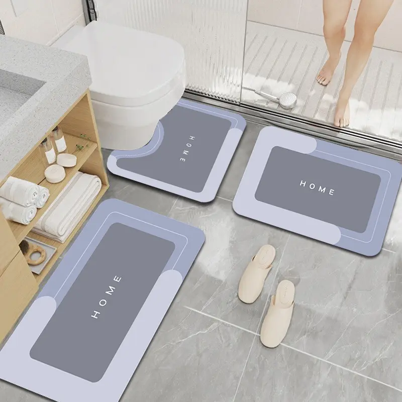3 PCS Diatomite Surface Absorbent Quick-Drying Bathroom Mats, Rubber Backed Soft Comfortable Easy-Clean Bathtub Shower Floor Mats with Anti-Slip Grip (Black), Anti-Slip Grip Bath Mats
