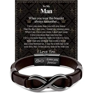 Mens Infinity Knot Bracelet, Christmas  for Him To My Man/Son/Dad Leather Bracelet I Love You Mens Bracelet Mens Birthday  Boyfriend Husband Couple