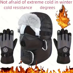 2/3/5-piece set, winter cycling outdoor hat, earmask, scarf, integrated warm and thickened Lei Feng hat, warm gloves, snow socks, piled and thickened hat, men's and women's skiing new models