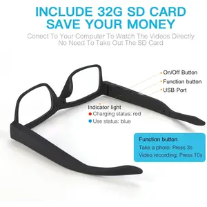 1080p HDCamera Smart Video Recording Glasses-Outdoor Sport Glasses with Camera Wearable Eyeglass (Include 32G Memory Card)