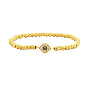 Stately Steel CZ and Glass Stone Eye Ball Chain Stretch Bracelet