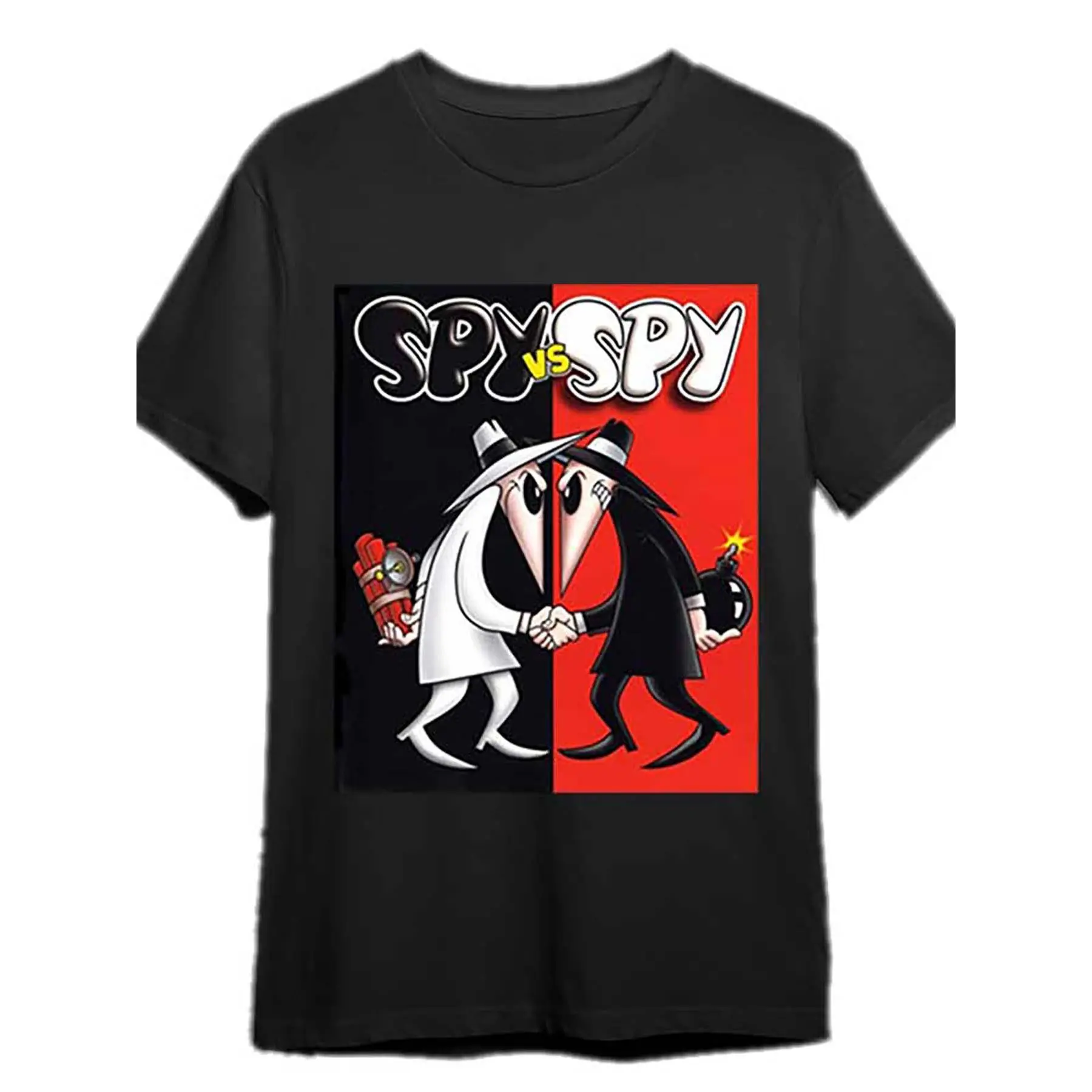 Men's 100% Cotton Basic Oversized Graphic T-Shirt - Classic Spy vs. Spy Cartoon Print, Round Neck, Short-Sleeve, Loose Fit, Streetwear, Lightweight Layering Top, Smooth Drape, Double Stitch, True to US Sizing