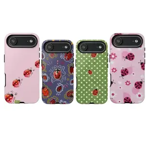 Cute Ladybug Phone Cases for iPhone 17 16 15 14 13 12 11, Shockproof Dual Layer Fit Protective Covers with Watercolor Floral Polka Dot Doodle Designs, Aesthetic Gifts for Women Girls Teens Ladybug Nature Lovers