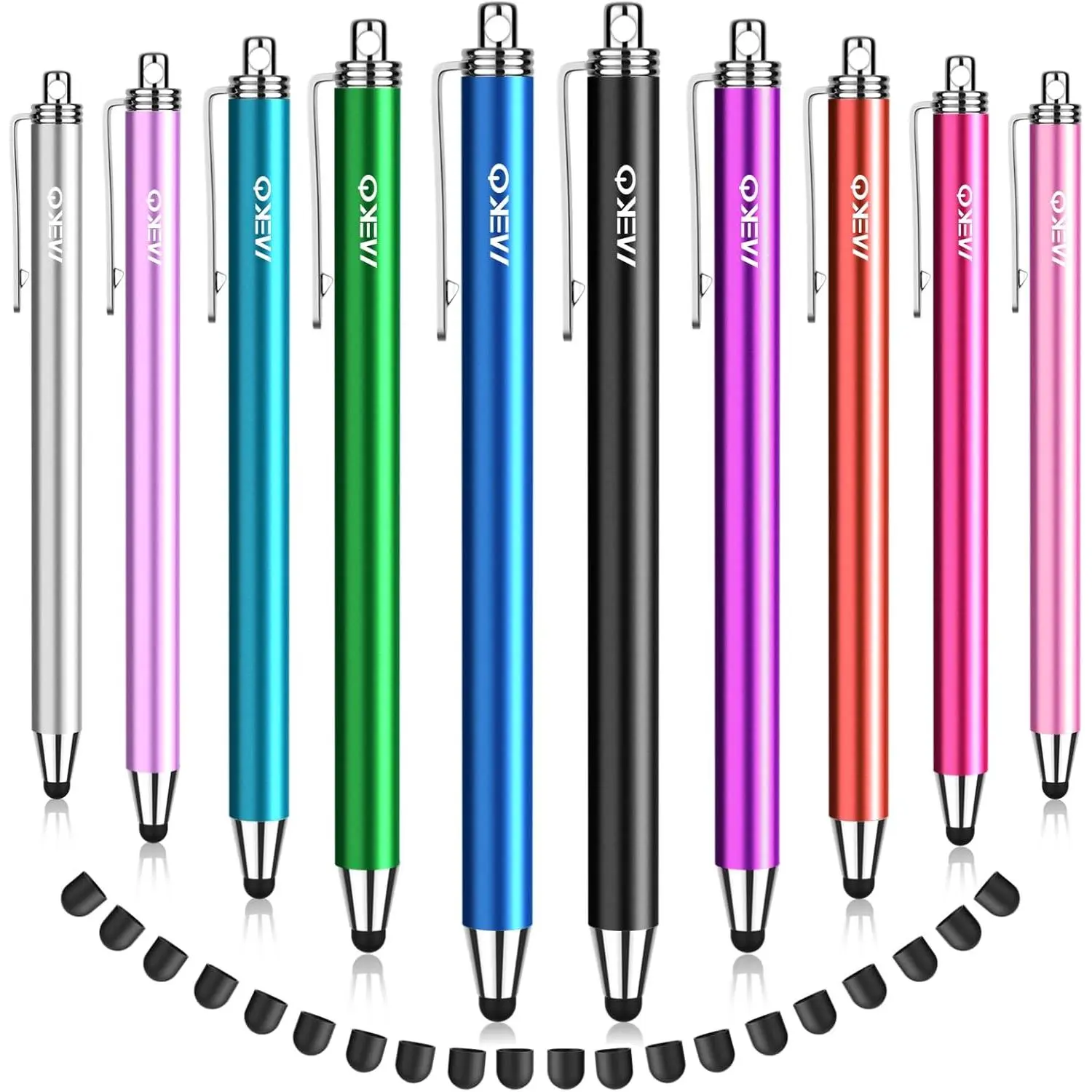 Stylus Pens for Touchscreens,MEKO 10 Pack Thin Rubber Tip Stylus Replaceable Tip Feature Bundle W/ 20 Pcs Replacement Tips for iPad iPhone Tablets Smartphone&All Touch Screen Devices