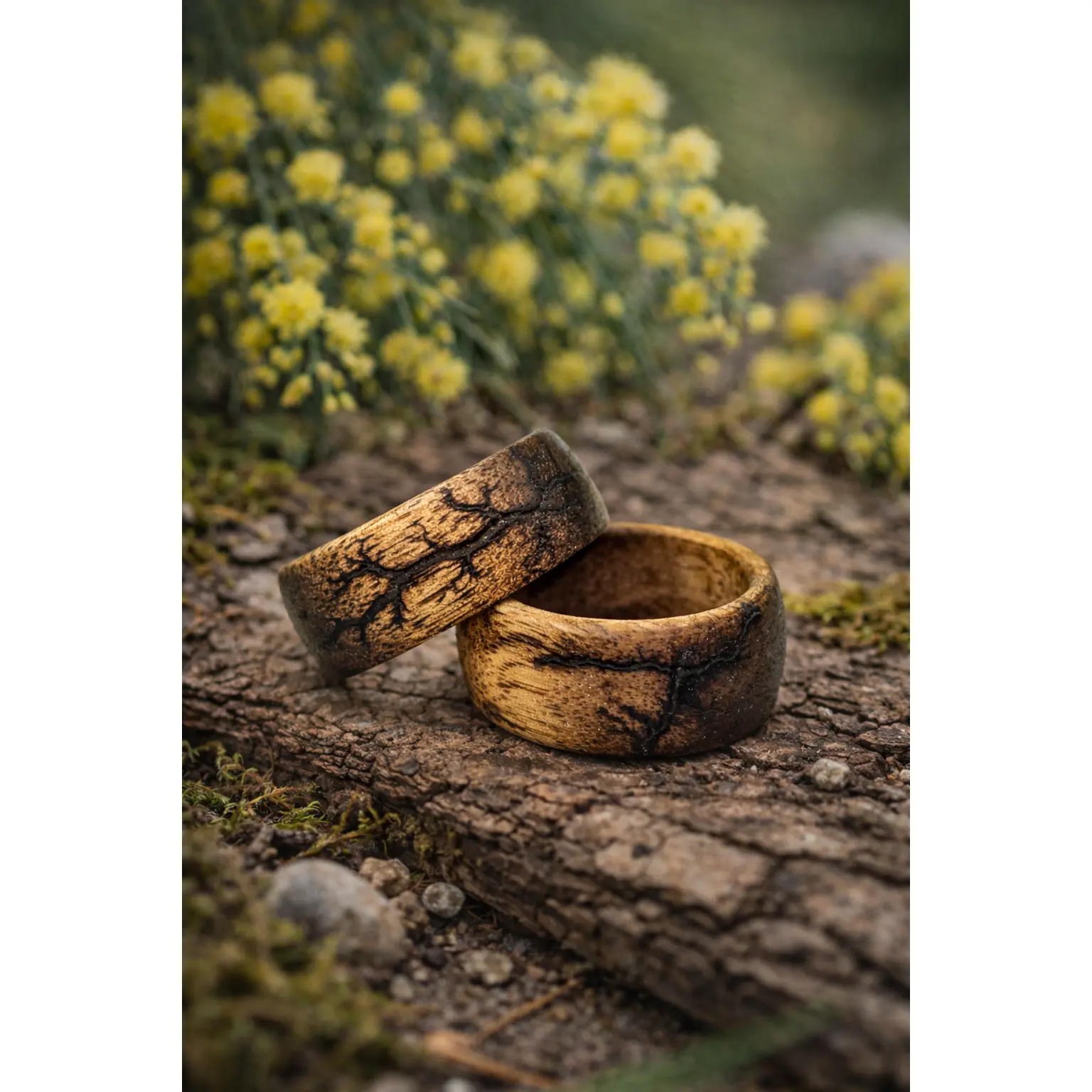 Acacia Wood Ring – Fractal Burn Non-Metal Wedding Band