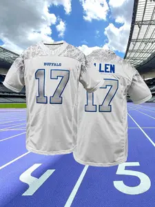 Boyfriend Style #17 Bills Football Jersey,Loose Fit Short Sleeve Embroidered Letter Design,Breathable Casual Sportswear,Men Women All-Season Outdoor & Daily Wear