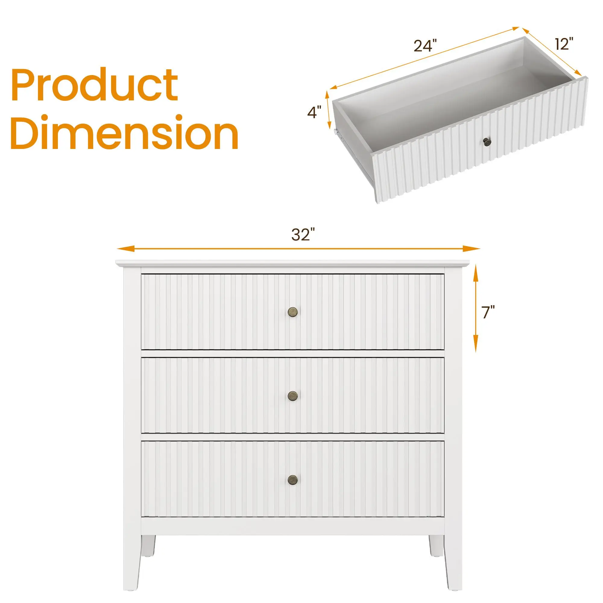 3 Drawers-White
