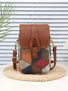 Women's Fashion Phone Bag, Korean Style Minimalist Patchwork, Detachable Strap, Multi-Layer Wallet, Geometric Design, Zip Closure