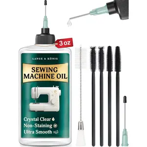 3.4 Oz Sewing Machine Oil Set Including 1" & 1.5" Precision Oil Applicators & 5X Specialized Deep Cleaning Brushes - Sewing Supplies (Crystal Clear)