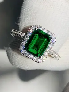1 PC Classical Green Cubic Zirconia Ring For Women For Wedding Engagement Party Jewelry Valentine's Day Gift Elegant Engagement Ring